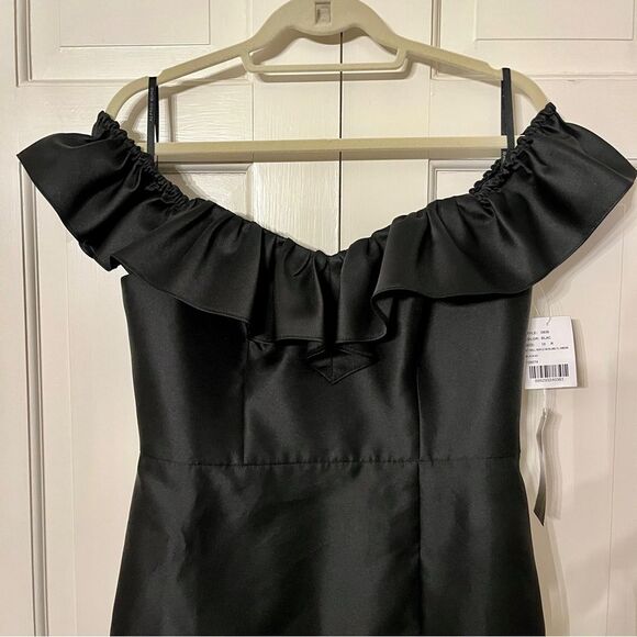 Alfred Sung Off-the-Shoulder Ruffle Neck Satin Trumpet Gown Black Sz 10 - Picture 6 of 10